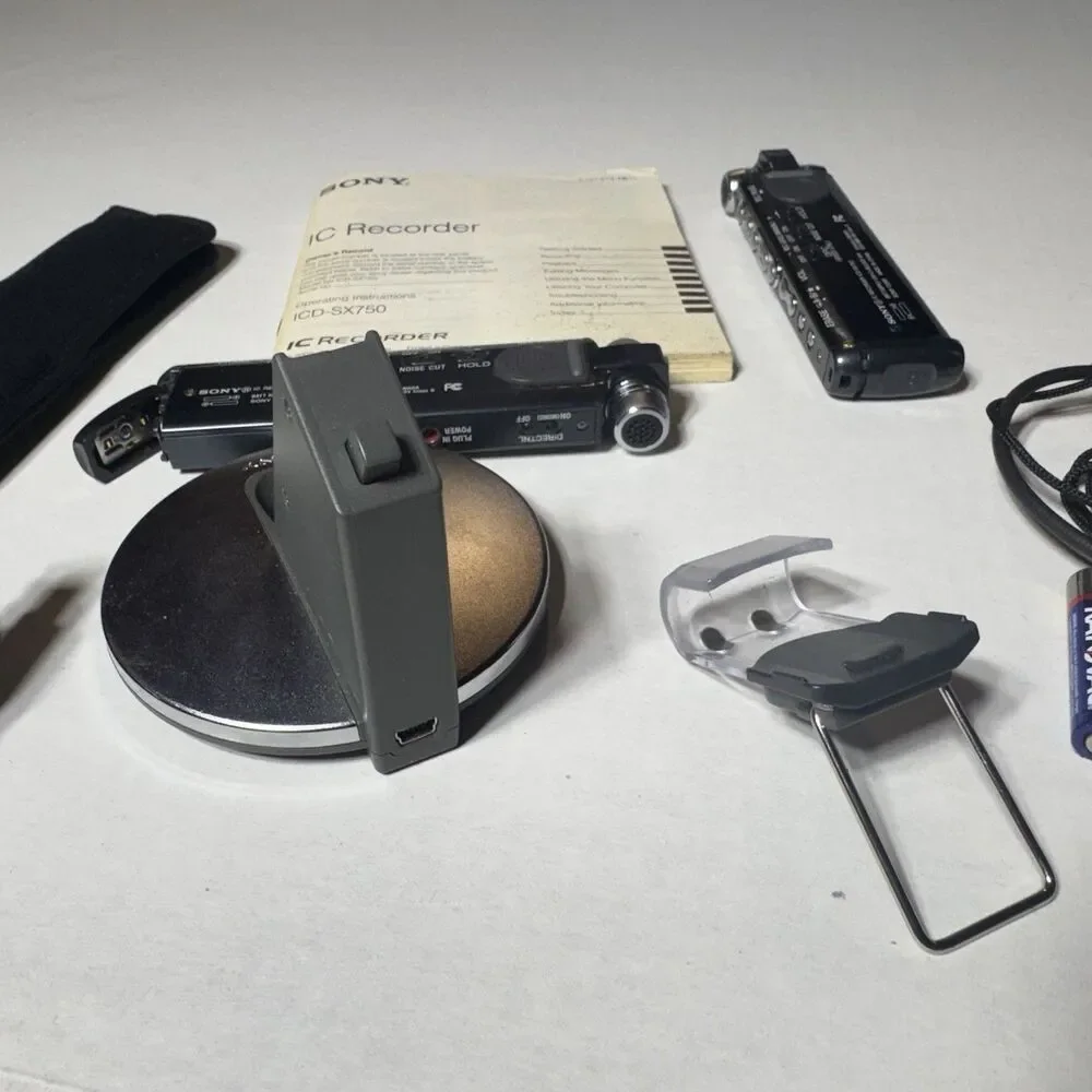 Two Sony ICD SX750 Digital Recorders with Cases, Dock, Cables, Manual